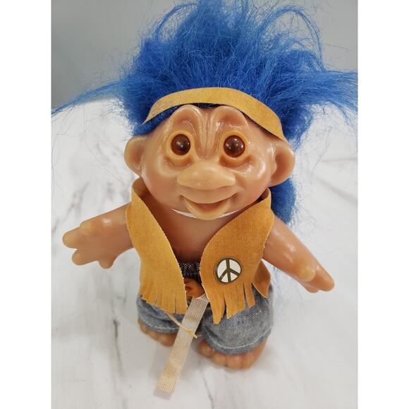 Vintage‎ DAM 1986 Troll Doll Hippie With Blue Hair 5” - Picture 1 of 6